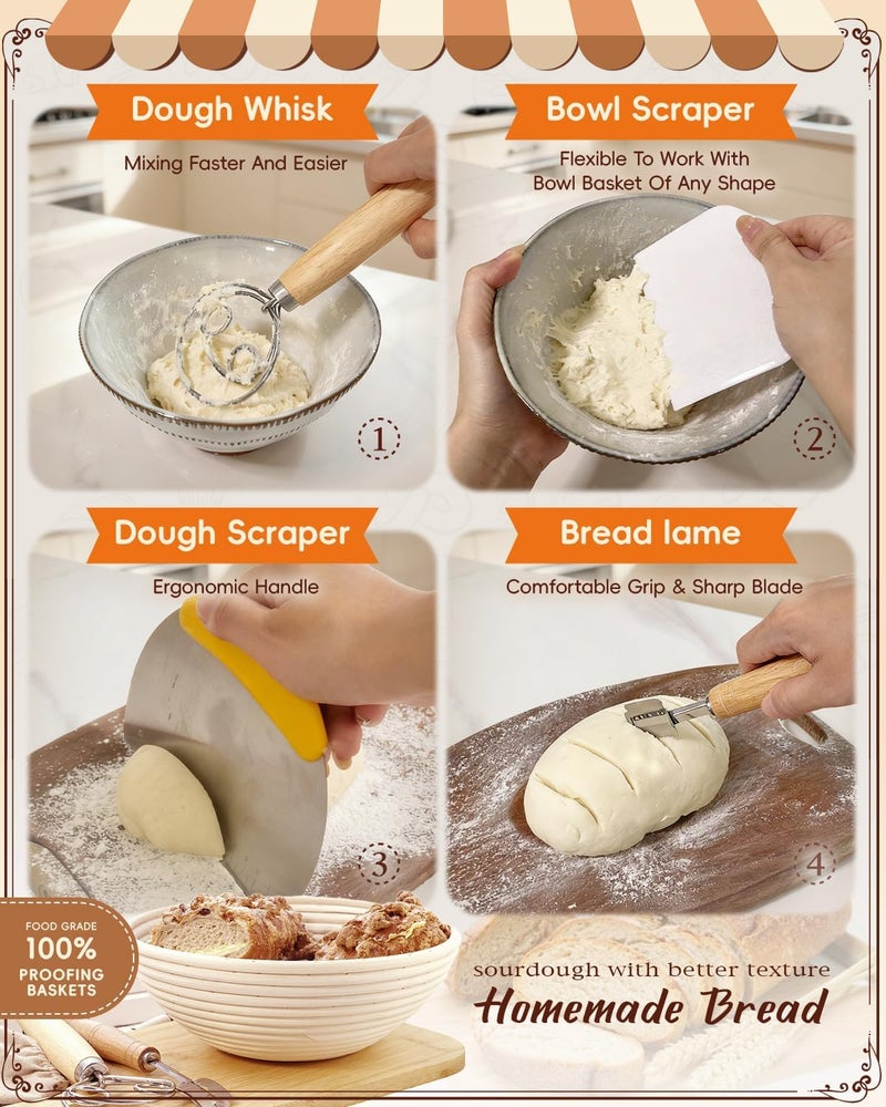 Rymtox Complete Sourdough Starter Kit | Easy to Clean & Use for Beginners & Bakers | Natural Rattan Proofing Basket with Full Accessories | Sourdough Bread Baking Supplies for Bakers Women Wife - Image 5